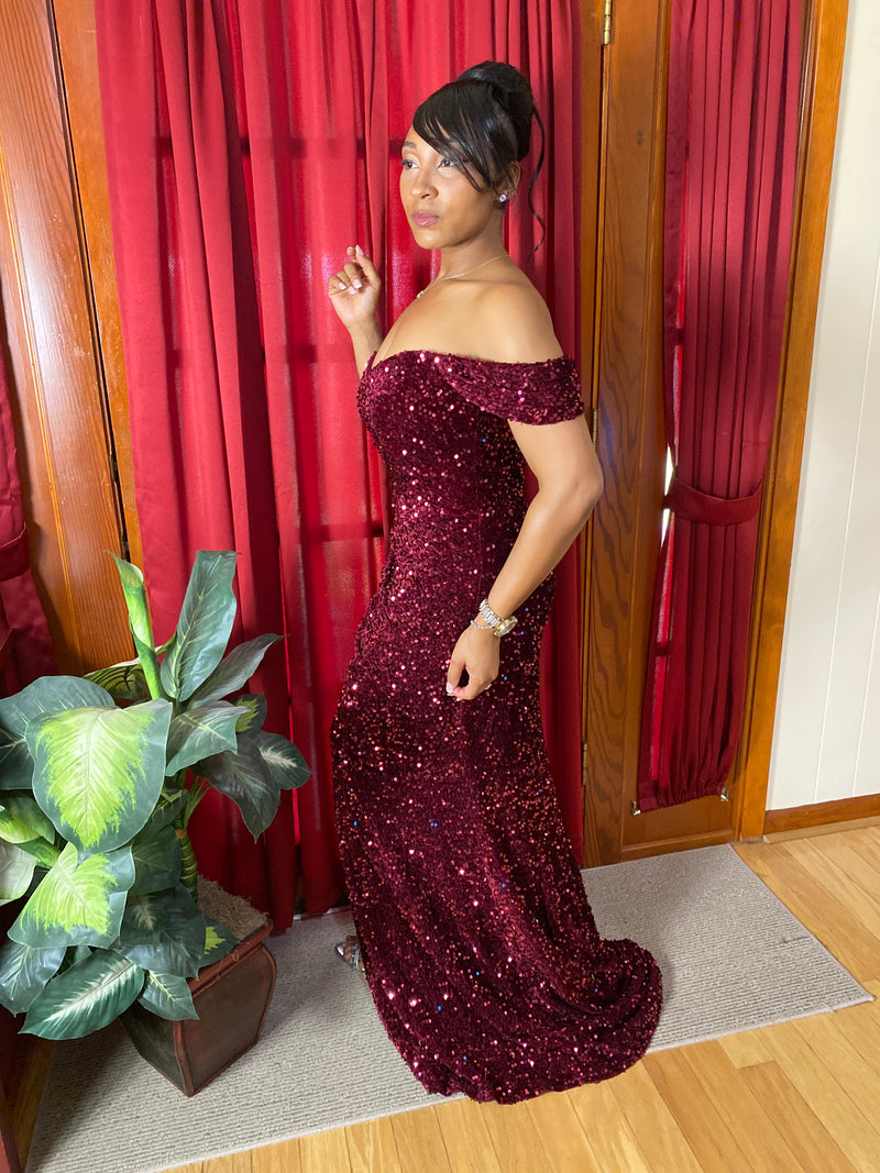 Ruby Sequins Off-Shoulder Gown TONELL'S BOUTIQUE Ruby Sequins Off-Shoulder Gown TONELL'S BOUTIQUE