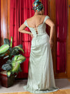Sage Satin Off-Shoulder Gown